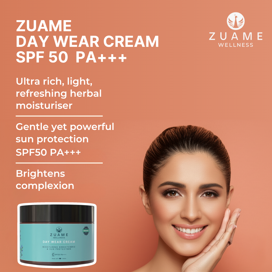 Zuame Day Wear Cream with Sun Protection SPF50 PA+++: Daily Moisturizer with Nourishing Botanicals and SPF