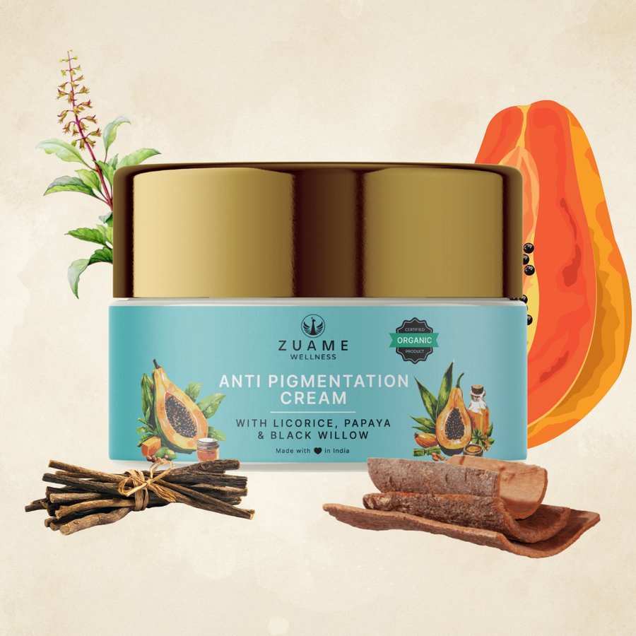 Zuame Anti Pigmentation Cream for Women 35+ | Dark Spot Corrector with Licorice, Willow Bark & Tulsi | Reduces Pigmentation, Brightens Skin Tone & Restores Natural Glow