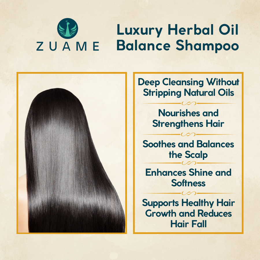 Zuame Luxury Oil Balance Shampoo — Post-Oil Herbal Wash with Goat Milk, Shikakai & Bermuda Grass