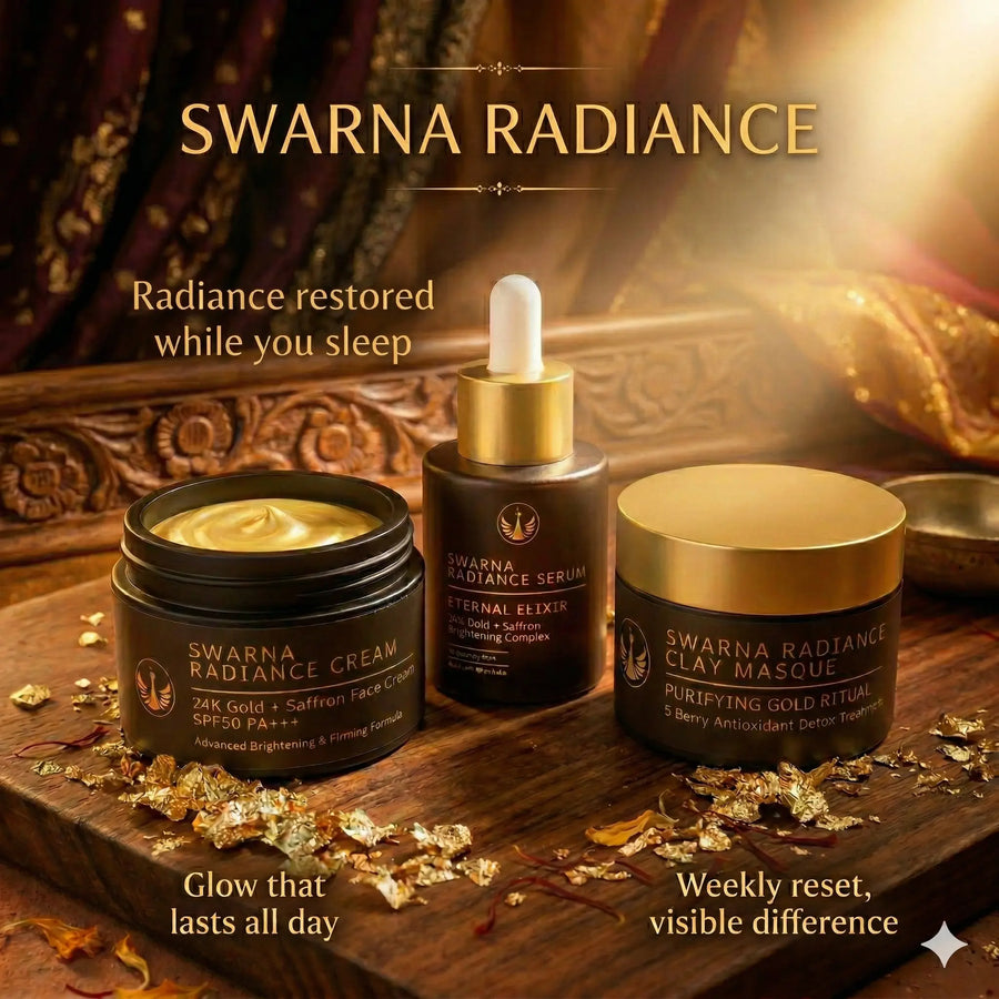 Swarna Radiance Ritual — Face Cream + Serum + Clay Masque