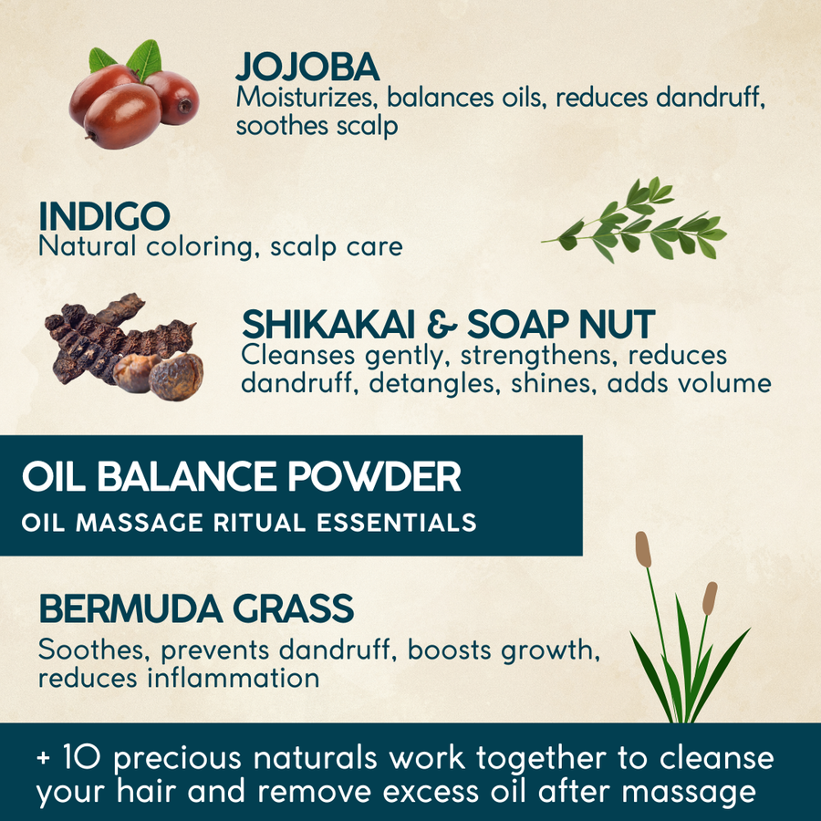 Zuame Luxury Oil Balance Shampoo Powder — Post-Oil Herbal Wash with Shikakai, Soap Nut & Bermuda Grass