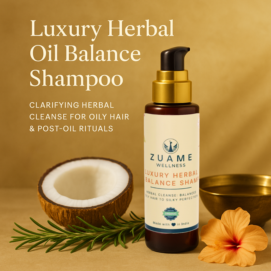 Zuame Luxury Oil Balance Shampoo — Post-Oil Herbal Wash with Goat Milk, Shikakai & Bermuda Grass