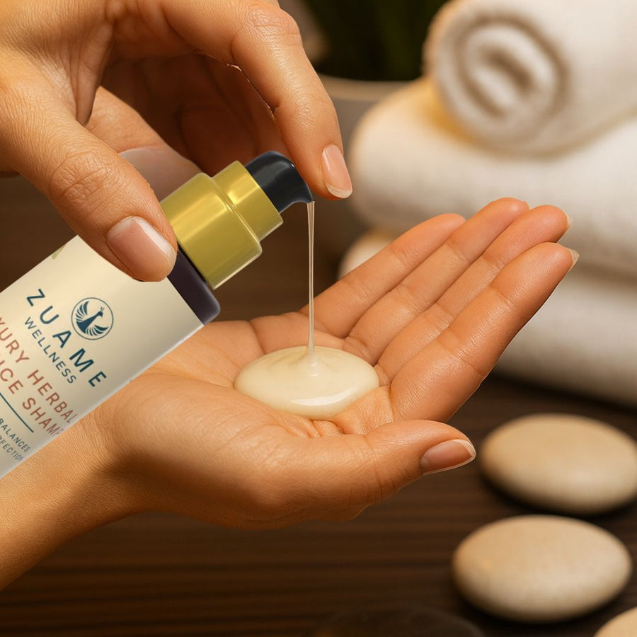 Zuame Luxury Oil Balance Shampoo — Post-Oil Herbal Wash with Goat Milk, Shikakai & Bermuda Grass