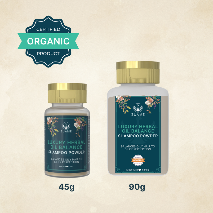 Zuame Luxury Oil Balance Shampoo Powder — Post-Oil Herbal Wash with Shikakai, Soap Nut & Bermuda Grass