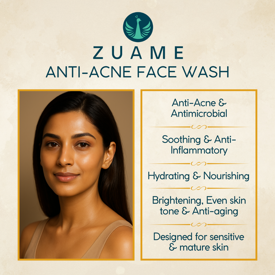 Zuame Anti-Acne Face Wash | Sandalwood, Neem & Turmeric | For Adult Hormonal Acne in Women 35+