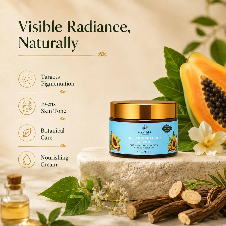 Zuame Anti Pigmentation Cream for Women 35+ | Dark Spot Corrector with Licorice, Willow Bark & Tulsi | Reduces Pigmentation, Brightens Skin Tone & Restores Natural Glow