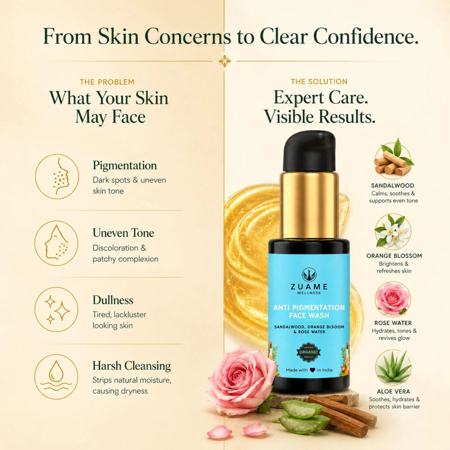 Zuame Clarifying Ritual Wash | Anti-Pigmentation Face Wash with Sandalwood, Turmeric & Neem | Certified Organic | For Women 35+