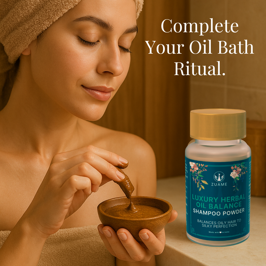 Zuame Luxury Herbal Oil Balance Shampoo Powder - 100% Natural Shampoo for Oiled Hair & Post Massage Wash