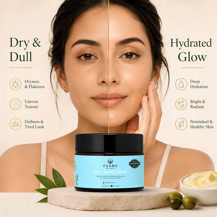 Zuame Day Wear Cream with Sun Protection SPF50 PA+++: Daily Moisturizer with Nourishing Botanicals and SPF