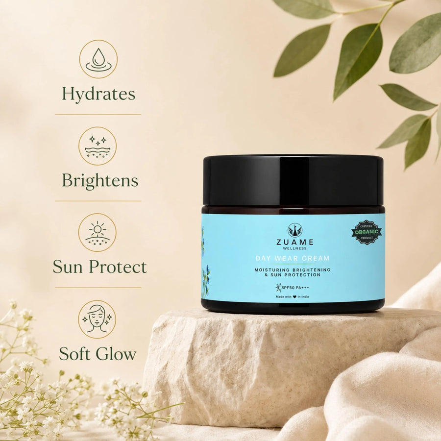 Zuame Day Wear Cream with Sun Protection SPF50 PA+++: Daily Moisturizer with Nourishing Botanicals and SPF