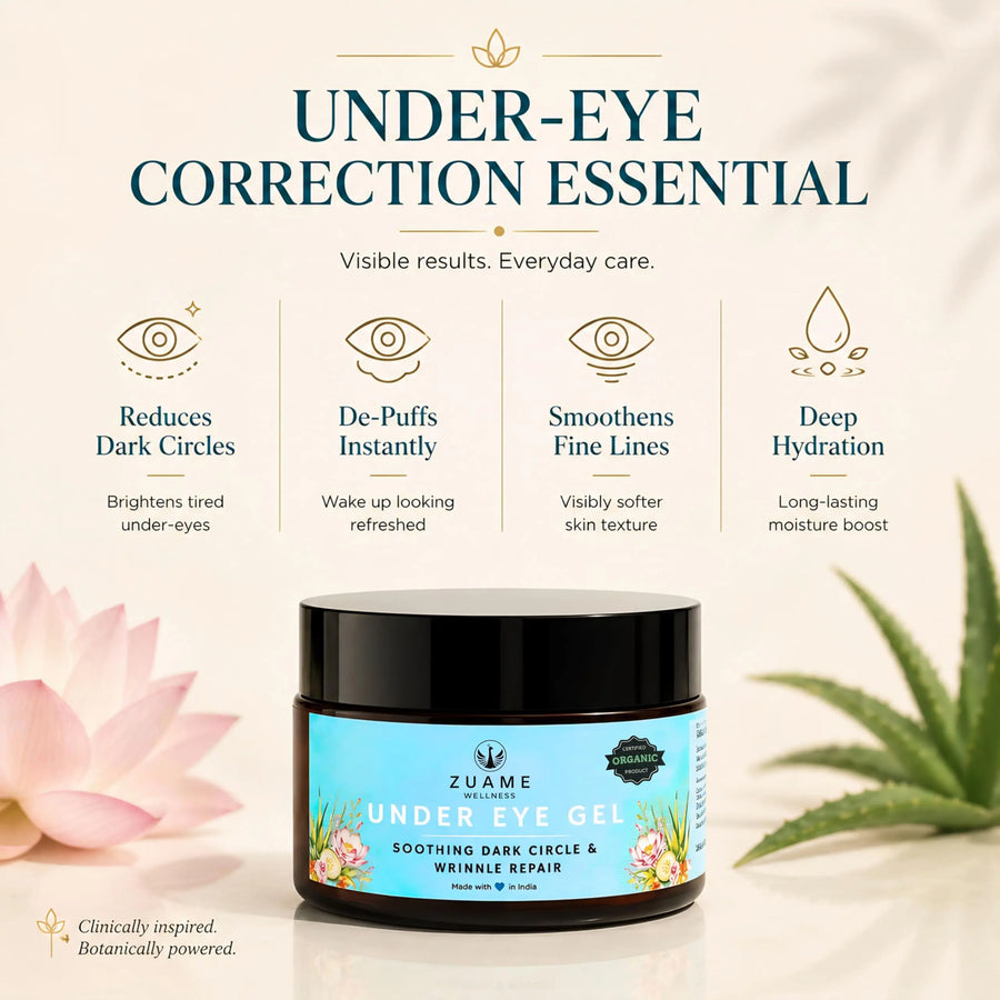 Under Eye Gel — Siddha-Formulated for Dark Circles, Puffiness & Fine Lines | Kumkumadi Tailam & Saffron | Certified Organic