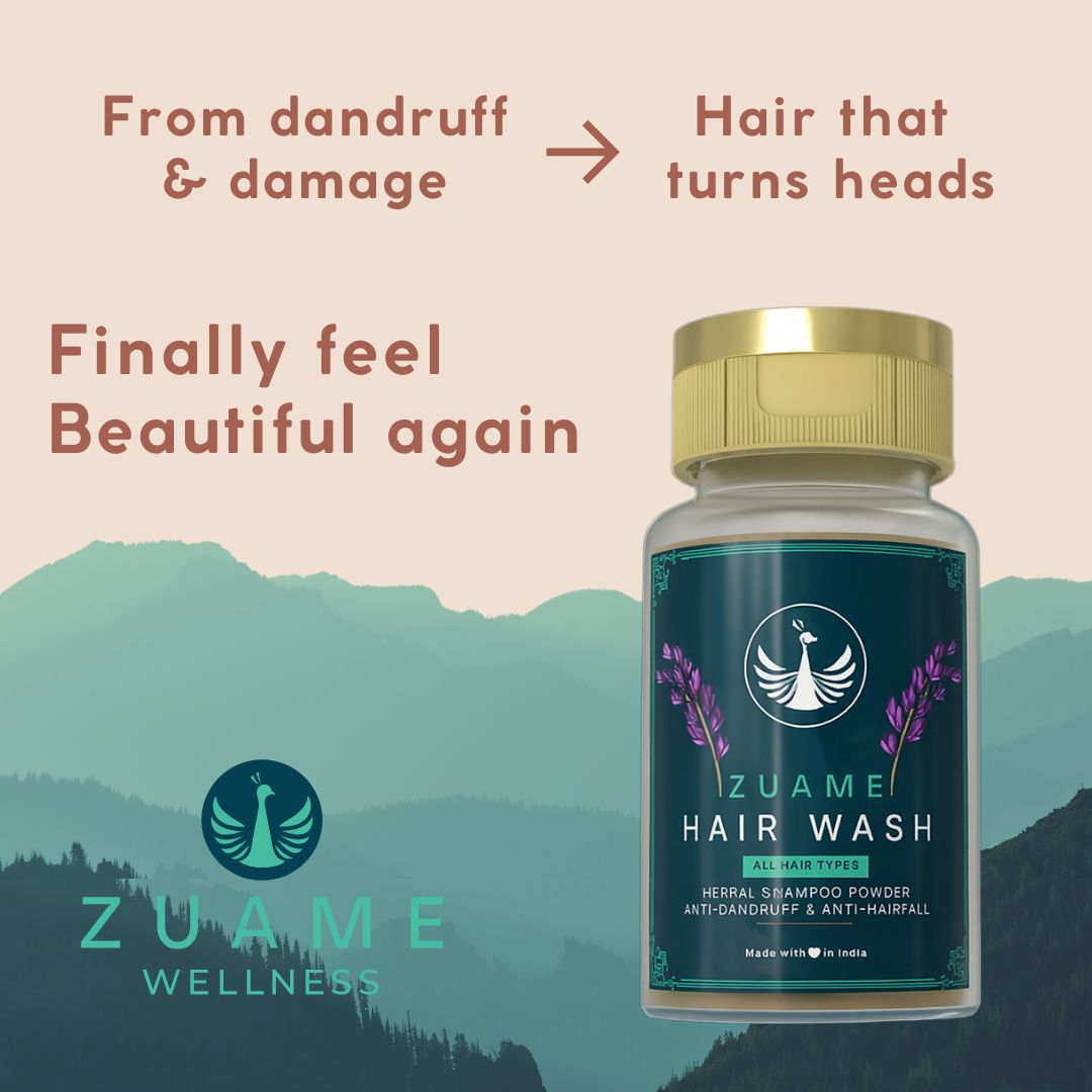 Zuame Hair Wash - 100% Herbal Powder Shampoo for Hair Fall & Dandruff Treatment
