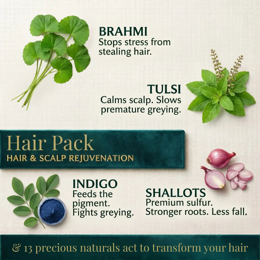 Zuame Organic Hair Pack — Brahmi, Tulsi, Indigo & Shallots for Hair Fall, Greying & Scalp Restoration