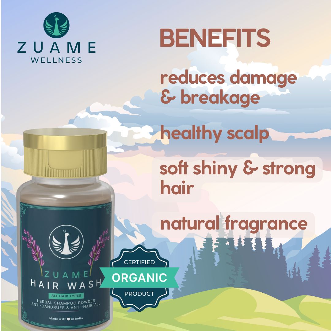 Zuame Hair Wash - 100% Herbal Powder Shampoo for Hair Fall & Dandruff Treatment