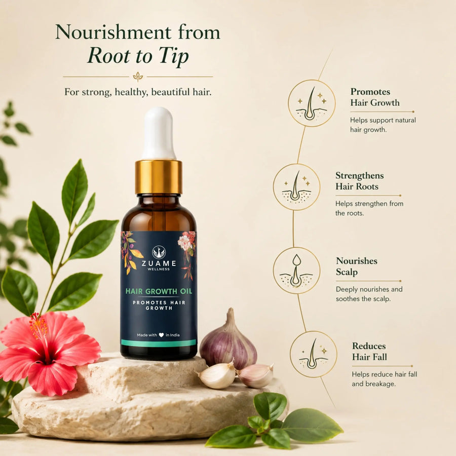 Zuame Hair Growth Oil - Hair Growth Oil With Bhringraj, Gudaari Saag, Garlic & Onion Shallots