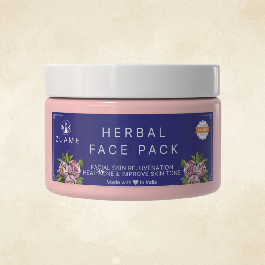 Zuame Herbal Face Pack | Neem, Sandalwood, Saffron & Damask Rose | Acne, Suntan & Brightening | Certified Organic