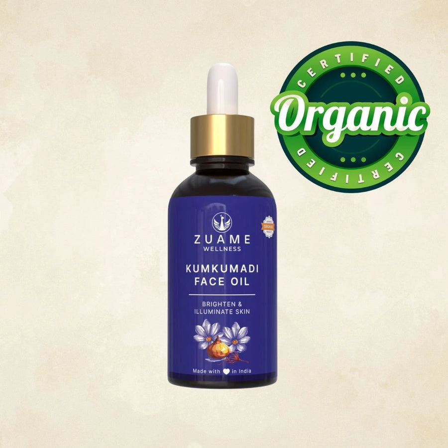Kumkumadi Face Oil — Ayurvedic Glow Oil for Brightening, Pigmentation & Ageing Skin | Saffron, Manjistha & Ashwagandha | Certified Organic