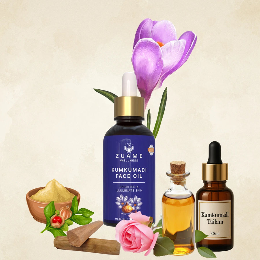 Kumkumadi Face Oil — Ayurvedic Glow Oil for Brightening, Pigmentation & Ageing Skin | Saffron, Manjistha & Ashwagandha | Certified Organic