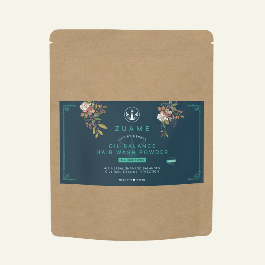 Zuame Luxury Oil Balance Shampoo Powder — Post-Oil Herbal Wash with Shikakai, Soap Nut & Bermuda Grass
