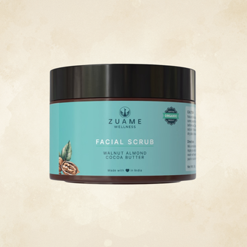 Walnut Facial Scrub with Almond & Cocoa Butter — Certified Organic Twice-Weekly Exfoliator | Walnut Kernel, Saffron & Argan Oil | Skin-Restorative Scrub