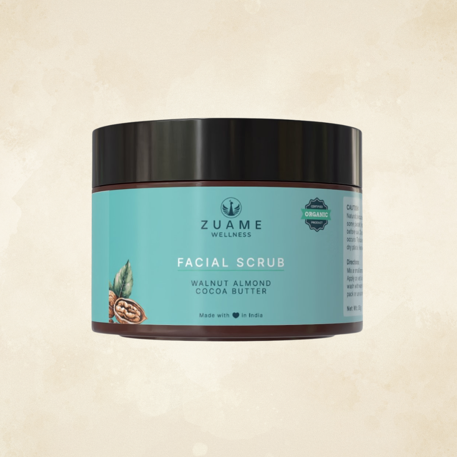 Walnut Facial Scrub with Almond & Cocoa Butter — Certified Organic Twice-Weekly Exfoliator | Walnut Kernel, Saffron & Argan Oil | Skin-Restorative Scrub