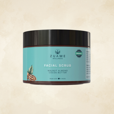 Walnut Facial Scrub with Almond & Cocoa Butter — Certified Organic Twice-Weekly Exfoliator | Walnut Kernel, Saffron & Argan Oil | Skin-Restorative Scrub