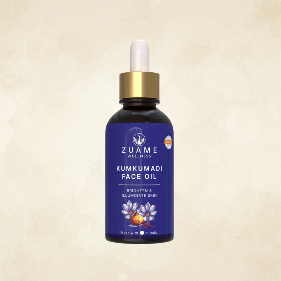 Kumkumadi Face Oil — Ayurvedic Glow Oil for Brightening, Pigmentation & Ageing Skin | Saffron, Manjistha & Ashwagandha | Certified Organic