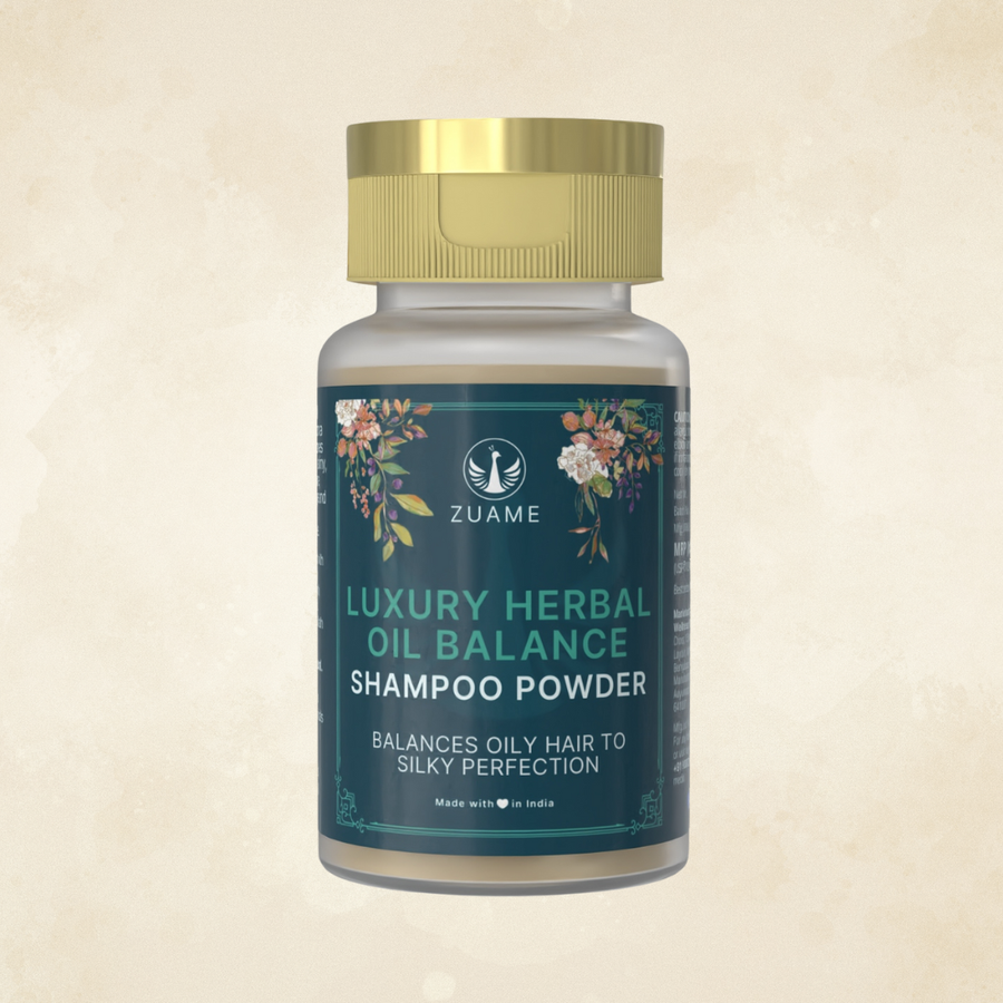 Zuame Luxury Oil Balance Shampoo Powder — Post-Oil Herbal Wash with Shikakai, Soap Nut & Bermuda Grass