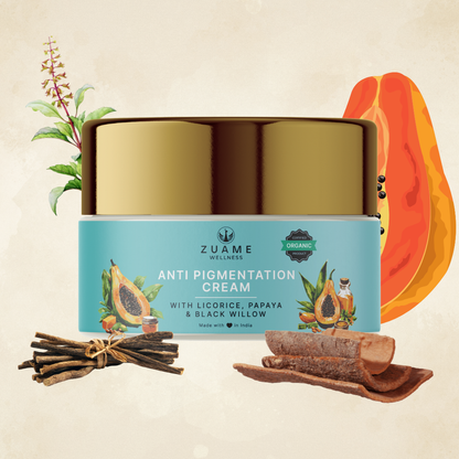 Zuame Anti Pigmentation Cream for Women 35+ |  Dark Spot Corrector with Licorice, Willow Bark & Tulsi | Reduces Pigmentation, Brightens Skin Tone & Restores Natural Glow