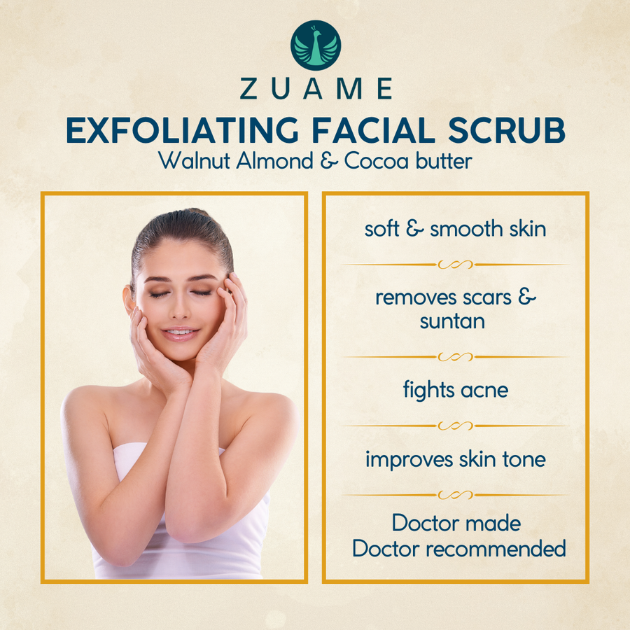 Walnut Facial Scrub with Almond & Cocoa Butter — Certified Organic Twice-Weekly Exfoliator | Walnut Kernel, Saffron & Argan Oil | Skin-Restorative Scrub