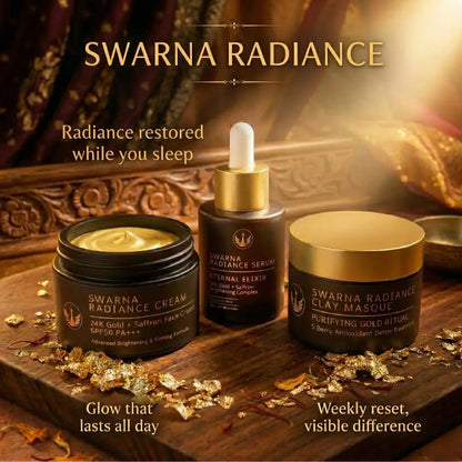 Swarna Radiance Ritual — Face Cream + Serum + Clay Masque