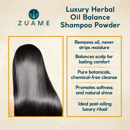 Zuame Luxury Herbal Oil Balance Shampoo Powder - 100% Natural Shampoo for Oiled Hair & Post Massage Wash