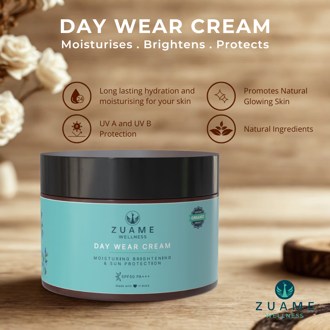 Zuame Day Wear Cream with Sun Protection SPF50 PA+++: Daily Moisturizer with Nourishing Botanicals and SPF