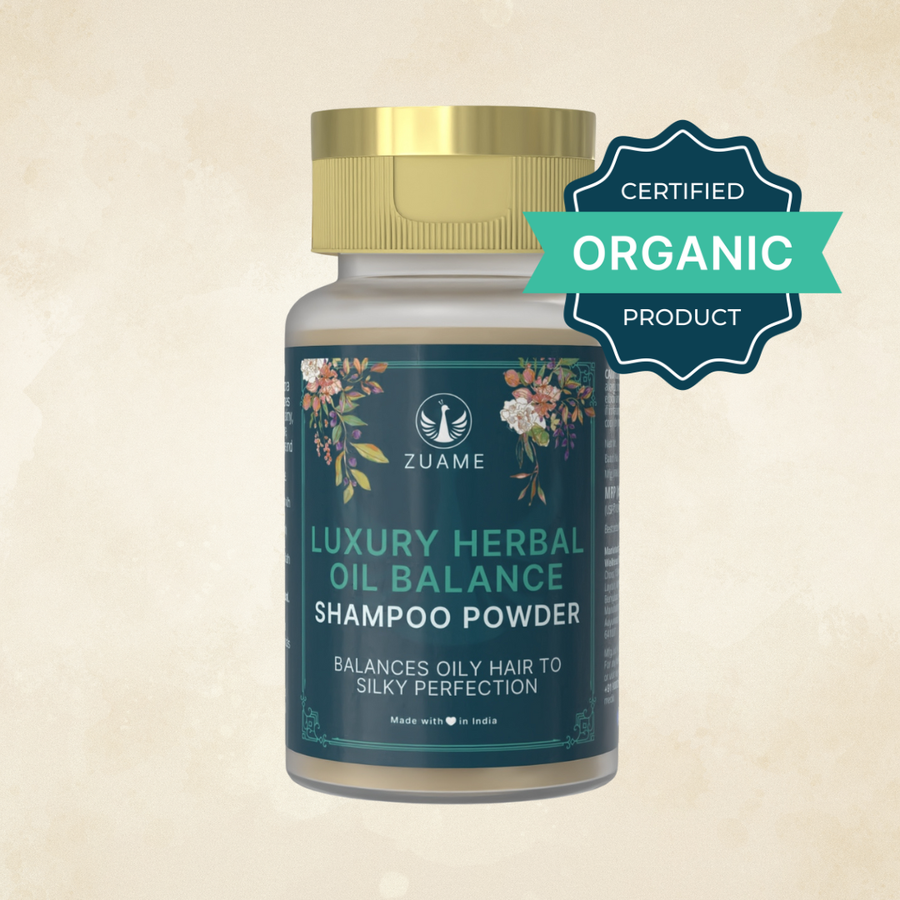 Zuame Luxury Oil Balance Shampoo Powder — Post-Oil Herbal Wash with Shikakai, Soap Nut & Bermuda Grass