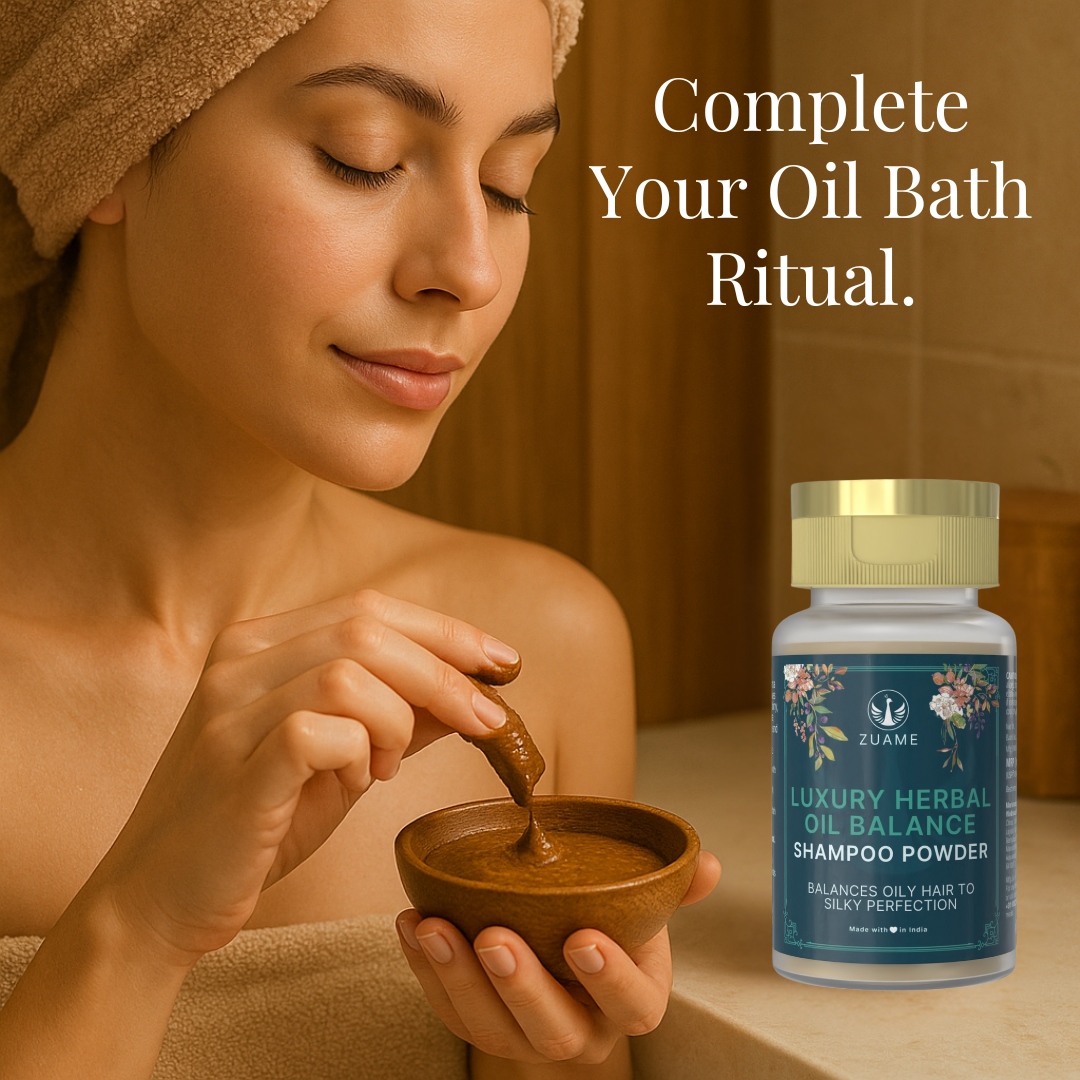 Zuame Luxury Herbal Oil Balance Shampoo Powder - 100% Natural Shampoo for Oiled Hair & Post Massage Wash