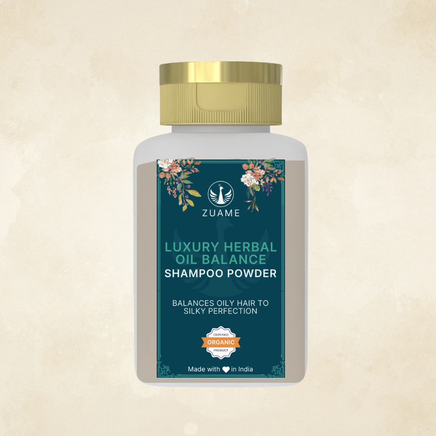 Zuame Luxury Oil Balance Shampoo Powder — Post-Oil Herbal Wash with Shikakai, Soap Nut & Bermuda Grass