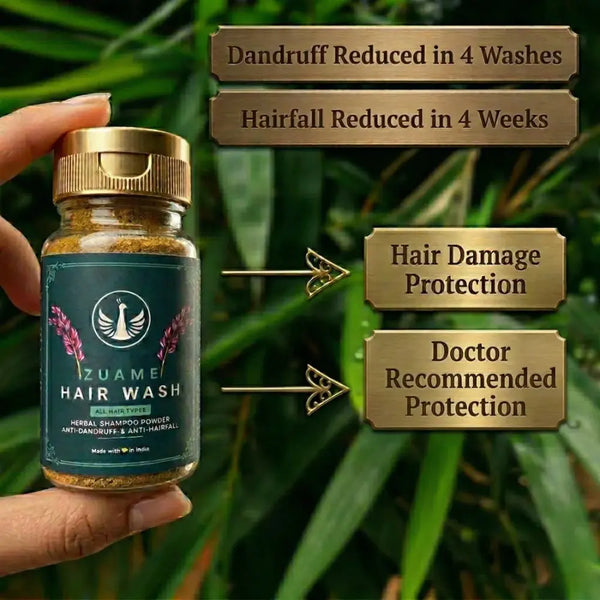 Zuame Hair Wash — Herbal Powder Shampoo with Argan, Jojoba, Kalonji, Curry Leaf & Bermuda Grass