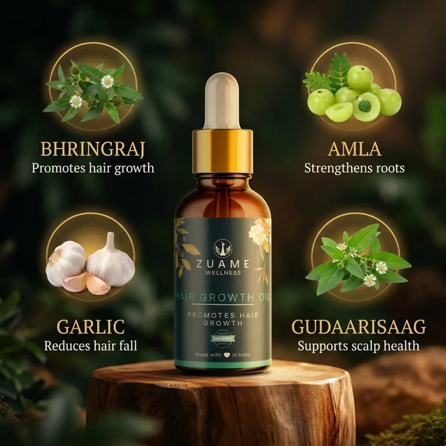 Zuame Hair Growth Oil - Hair Growth Oil With Bhringraj, Gudaari Saag, Garlic & Onion Shallots