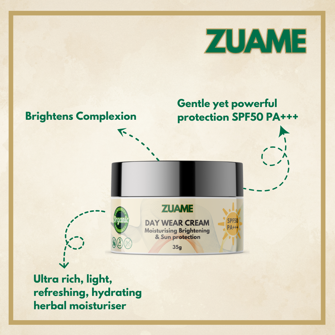 Zuame Day Wear Cream with Sun Protection SPF50 PA+++: Daily Moisturizer with Nourishing Botanicals and SPF