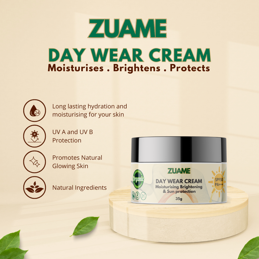 Zuame Day Wear Cream with Sun Protection SPF50 PA+++: Daily Moisturizer with Nourishing Botanicals and SPF