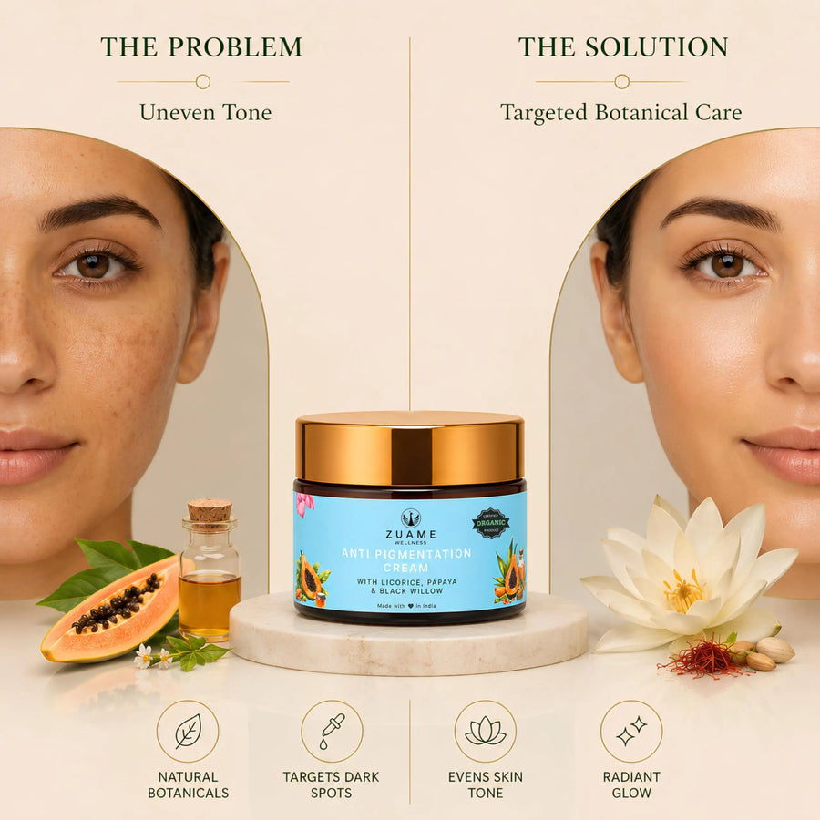 Zuame Anti Pigmentation Cream for Women 35+ |  Dark Spot Corrector with Licorice, Willow Bark & Tulsi | Reduces Pigmentation, Brightens Skin Tone & Restores Natural Glow