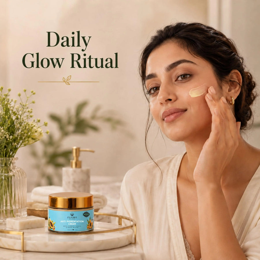 Zuame Anti Pigmentation Cream for Women 35+ |  Dark Spot Corrector with Licorice, Willow Bark & Tulsi | Reduces Pigmentation, Brightens Skin Tone & Restores Natural Glow