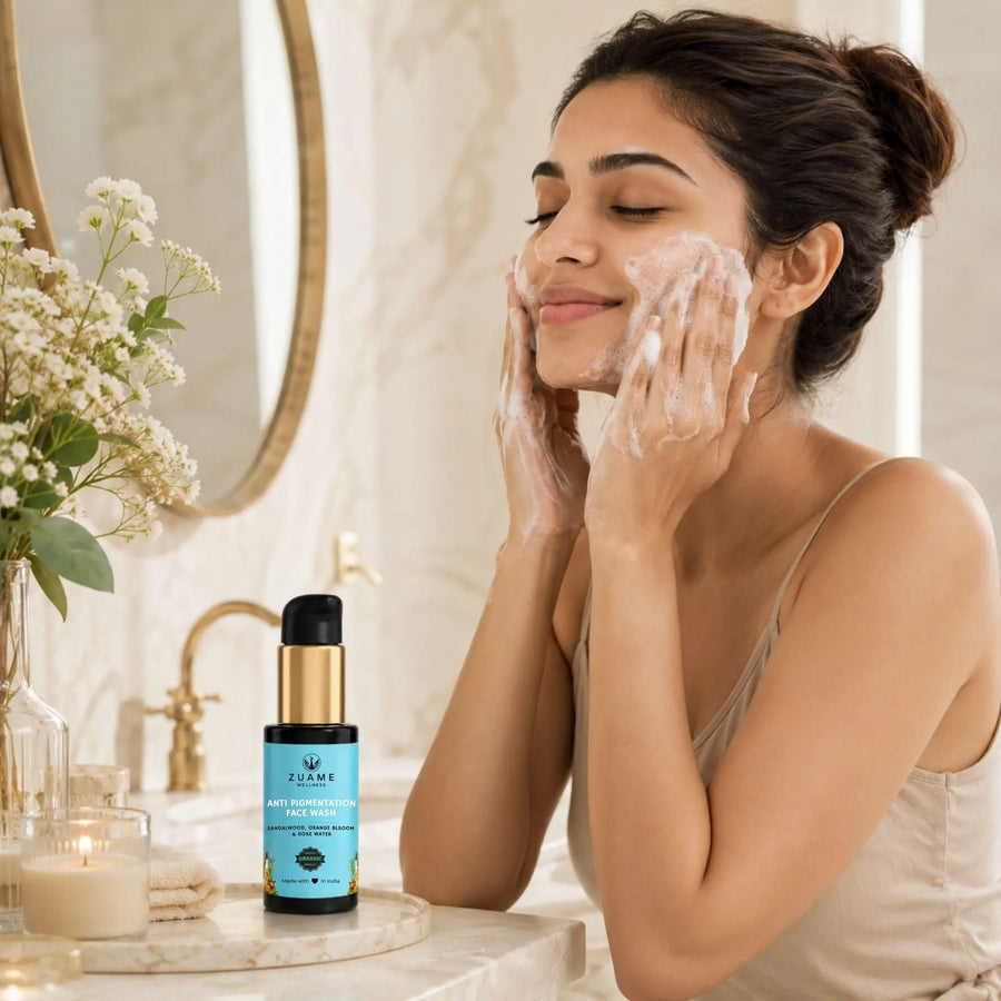 Zuame Clarifying Ritual Wash | Anti-Pigmentation Face Wash with Sandalwood, Turmeric & Neem | Certified Organic | For Women 35+