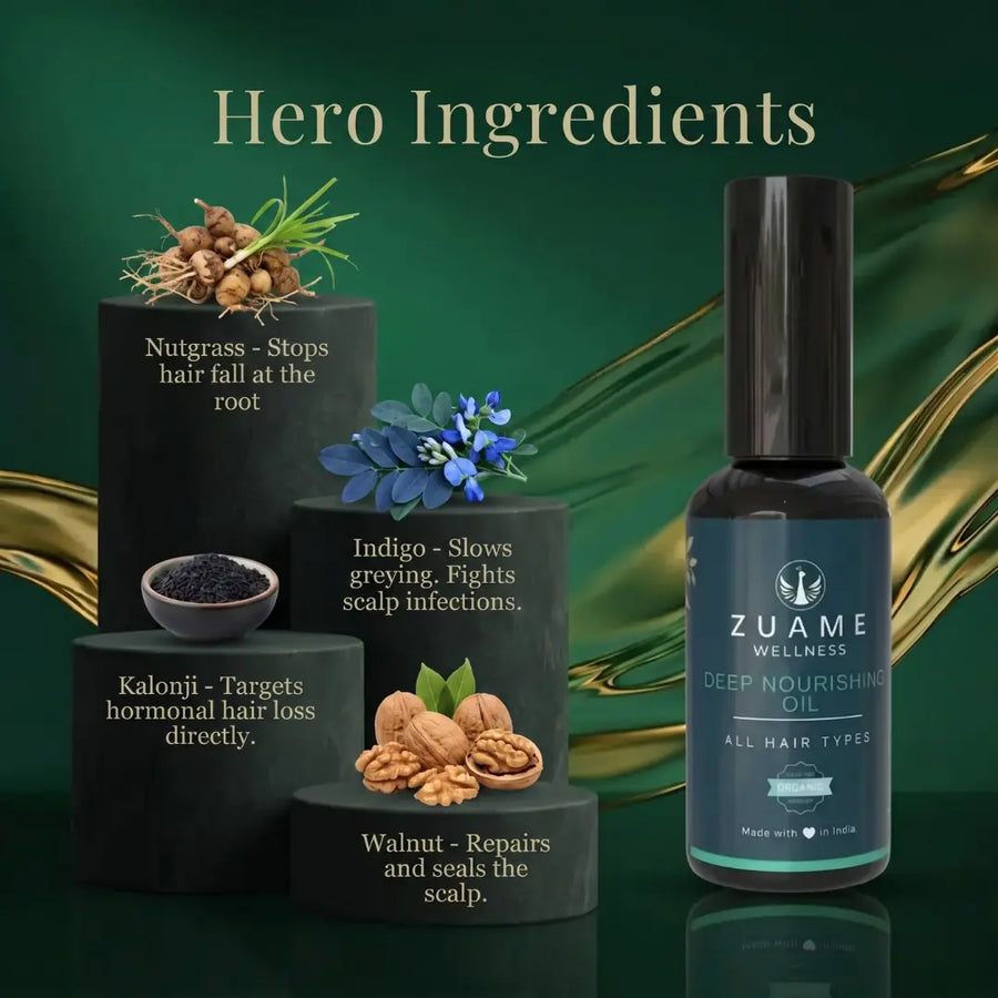 Zuame Deep Nourishing Hair Oil — Nutgrass, Indigo, Kalonji & Walnut
