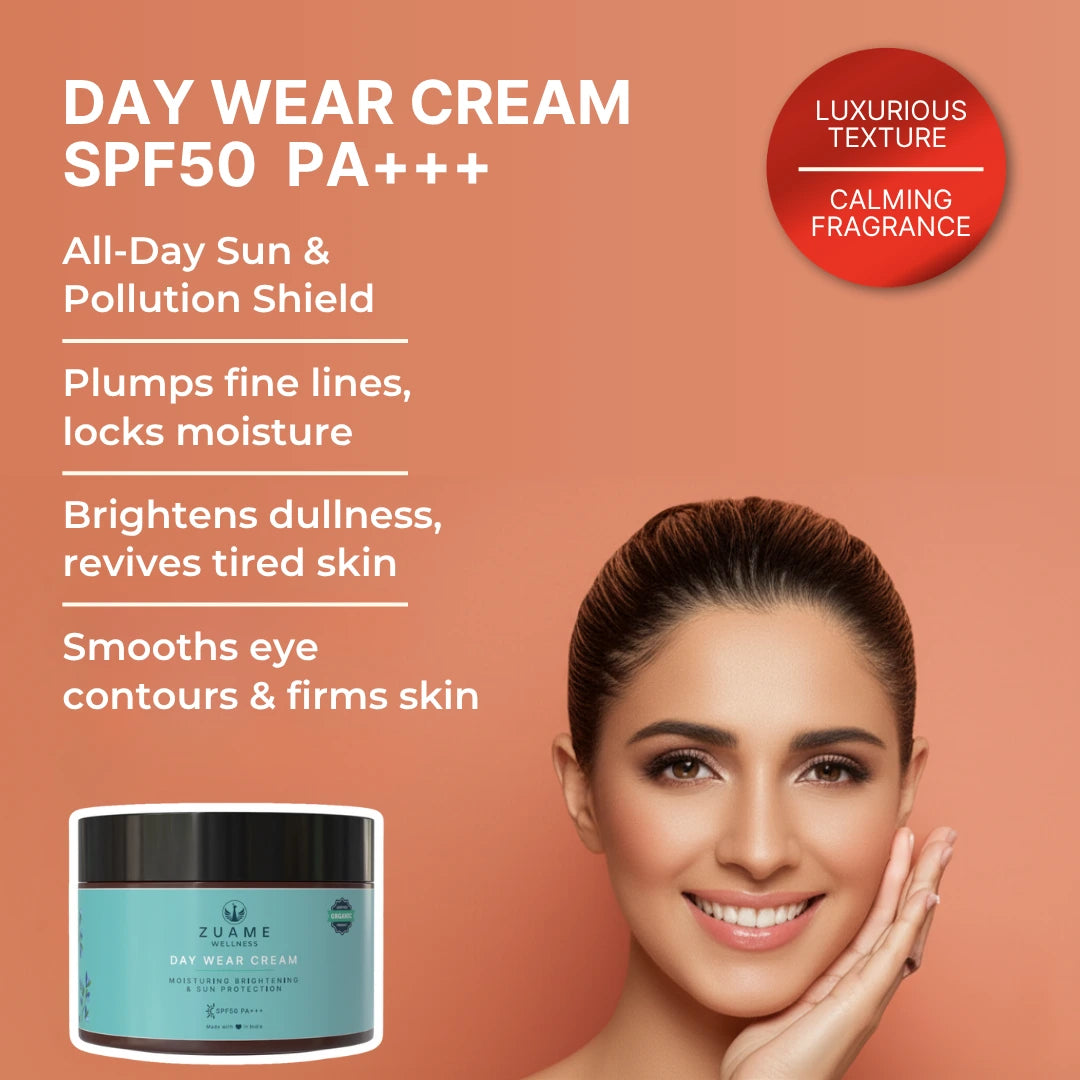 Zuame Day Wear Cream with Sun Protection SPF50 PA+++: Daily Moisturizer with Nourishing Botanicals and SPF
