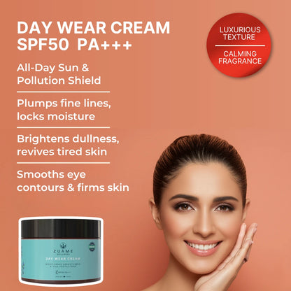 Zuame Day Wear Cream with Sun Protection SPF50 PA+++: Daily Moisturizer with Nourishing Botanicals and SPF