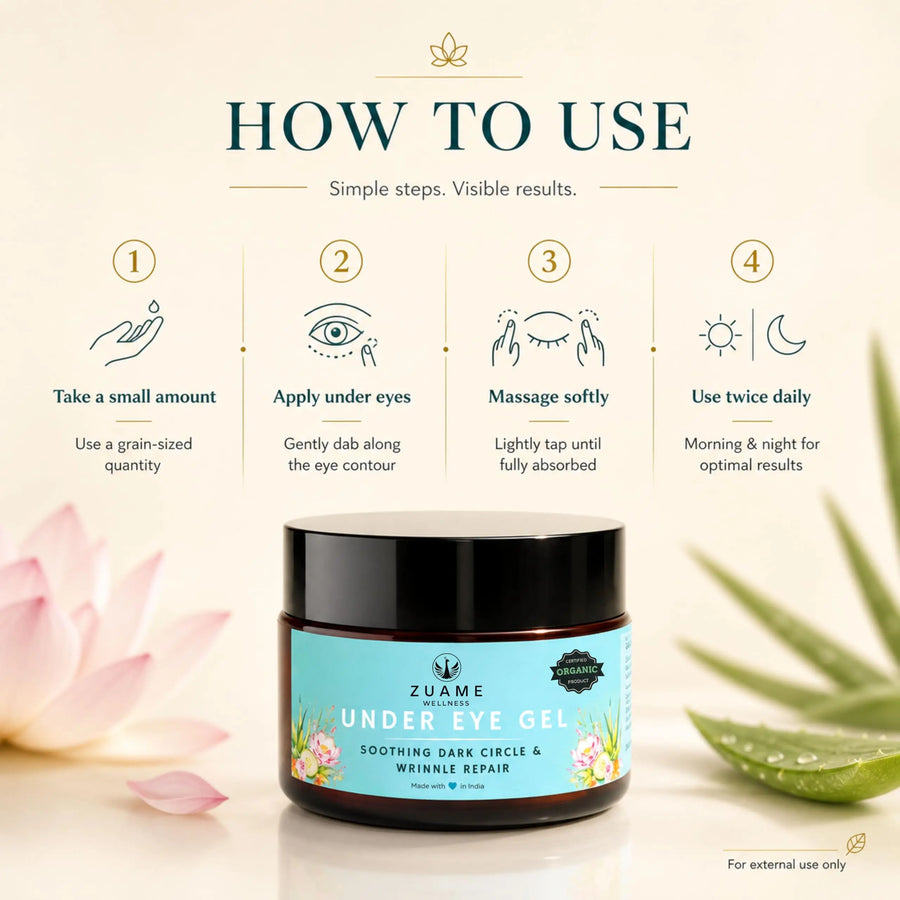 Under Eye Gel — Siddha-Formulated for Dark Circles, Puffiness & Fine Lines | Kumkumadi Tailam & Saffron | Certified Organic