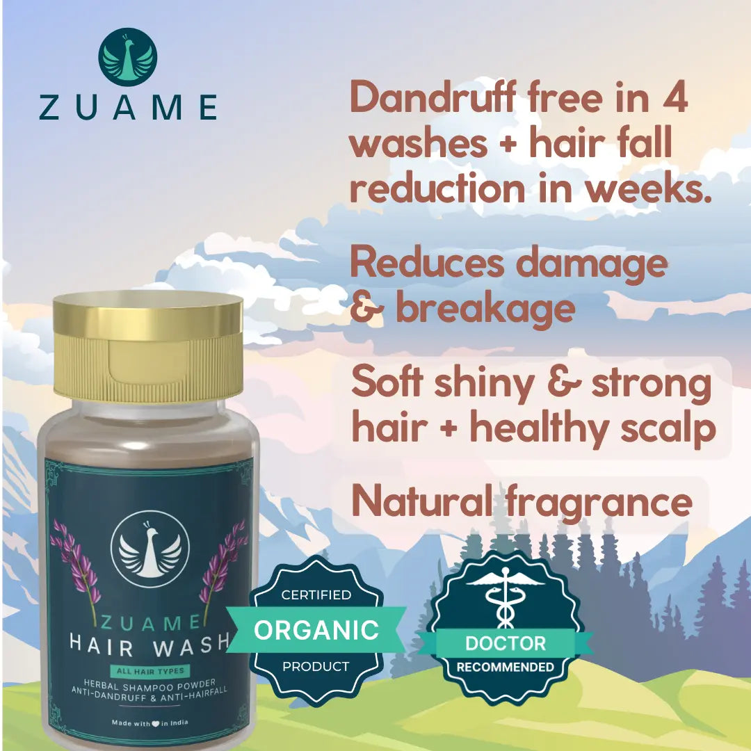 Zuame Hair Wash - 100% Herbal Powder Shampoo for Hair Fall & Dandruff Treatment