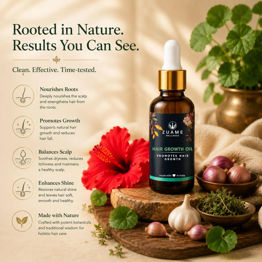 Zuame Hair Growth Oil - Hair Growth Oil With Bhringraj, Gudaari Saag, Garlic & Onion Shallots