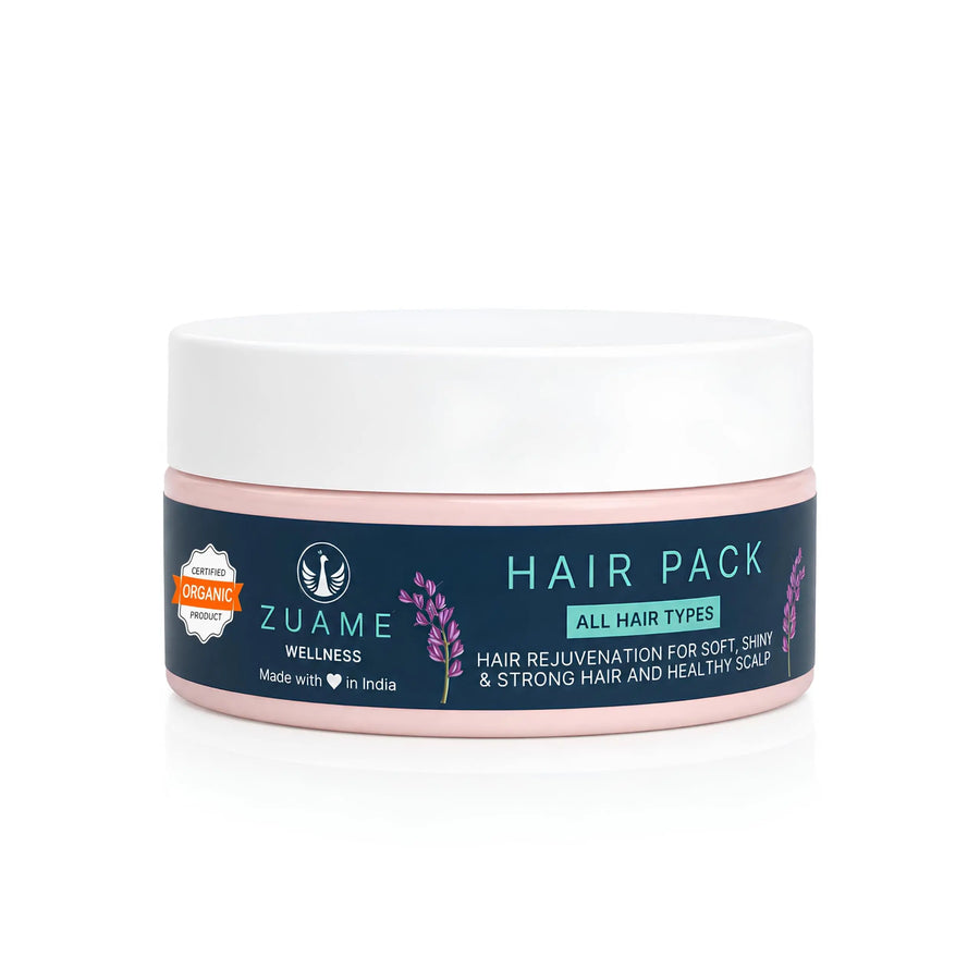 Zuame Organic Hair Pack — Brahmi, Tulsi, Indigo & Shallots for Hair Fall, Greying & Scalp Restoration